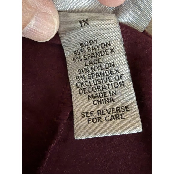 Catherines 1X Dress Womens Burgundy Lace Yoke Short Sleeve Scoop Neck Stretch - Picture 5 of 8